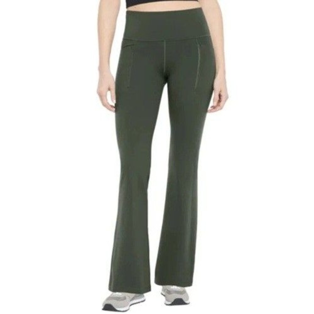 GapFit Womens XL Green Flare Leggings High Rise Pockets Yoga Pants NWT